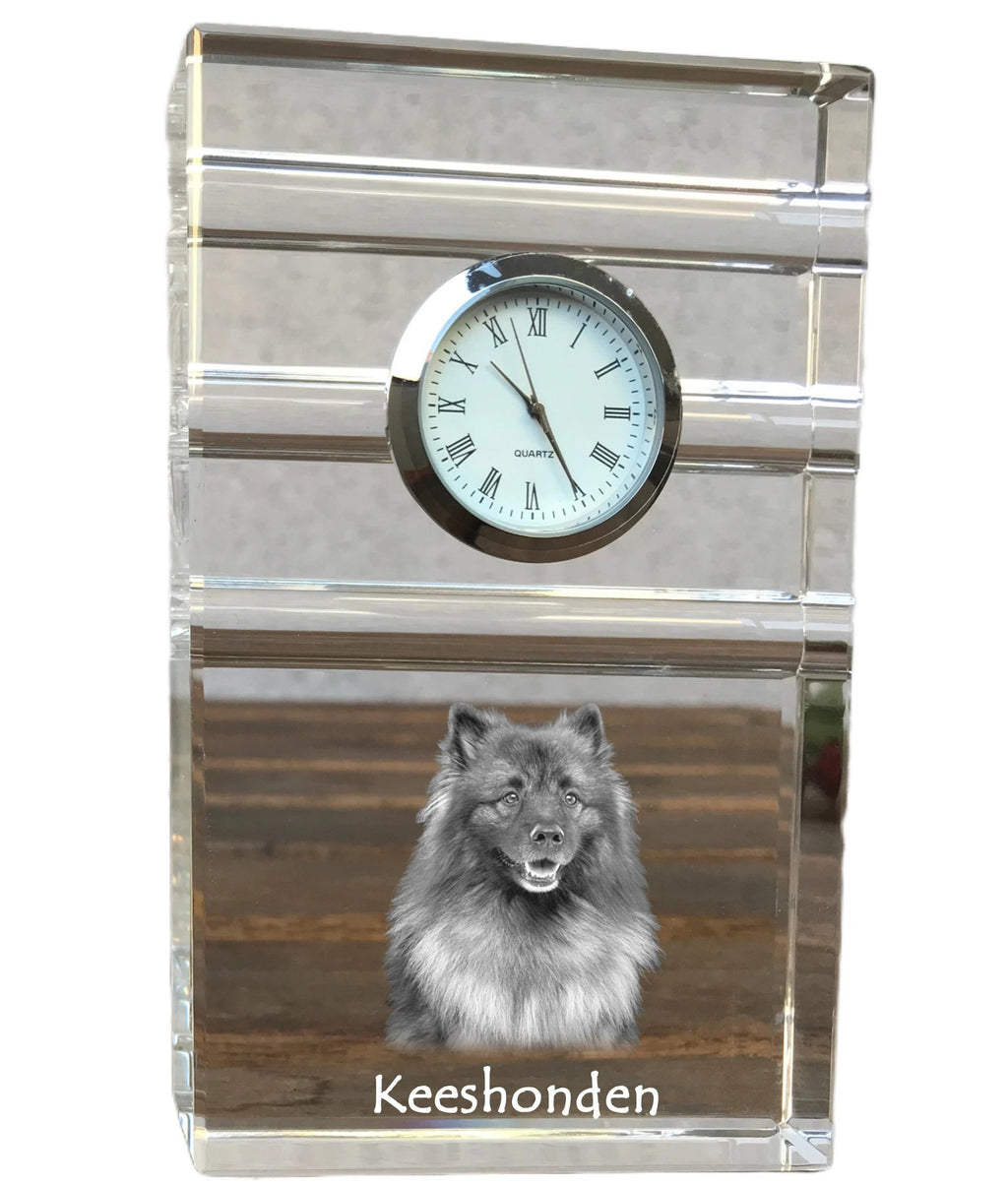 Keeshond, Dutch Barge Dog, Smiling Dutchman, - glass clock with a photo, photo of a dog in crystal, personalized standing office clock by Art-Dog brand