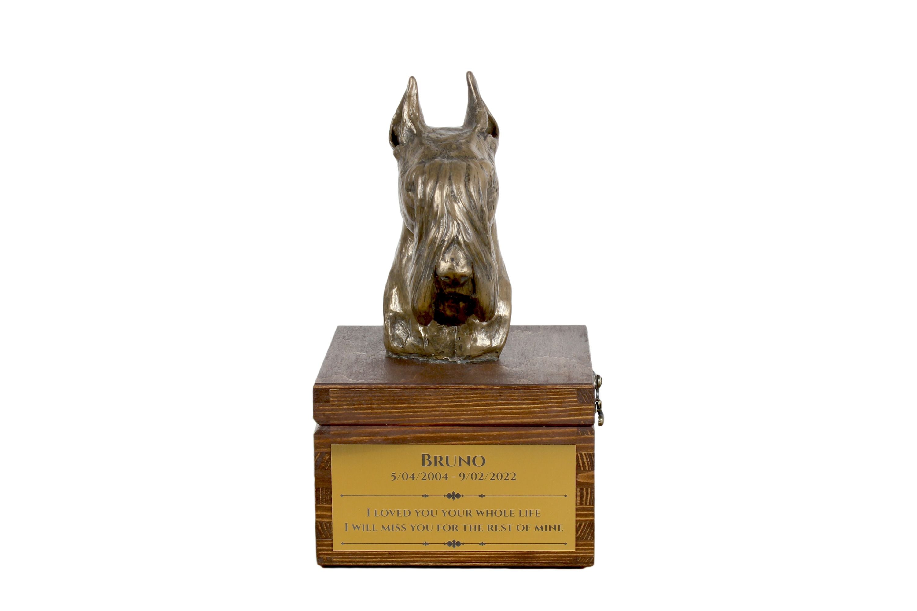 Schnauzer I - urn for dog ashes with a statuette, small urn for a dog, personalized urn with a bust of a dog by Art-Dog brand