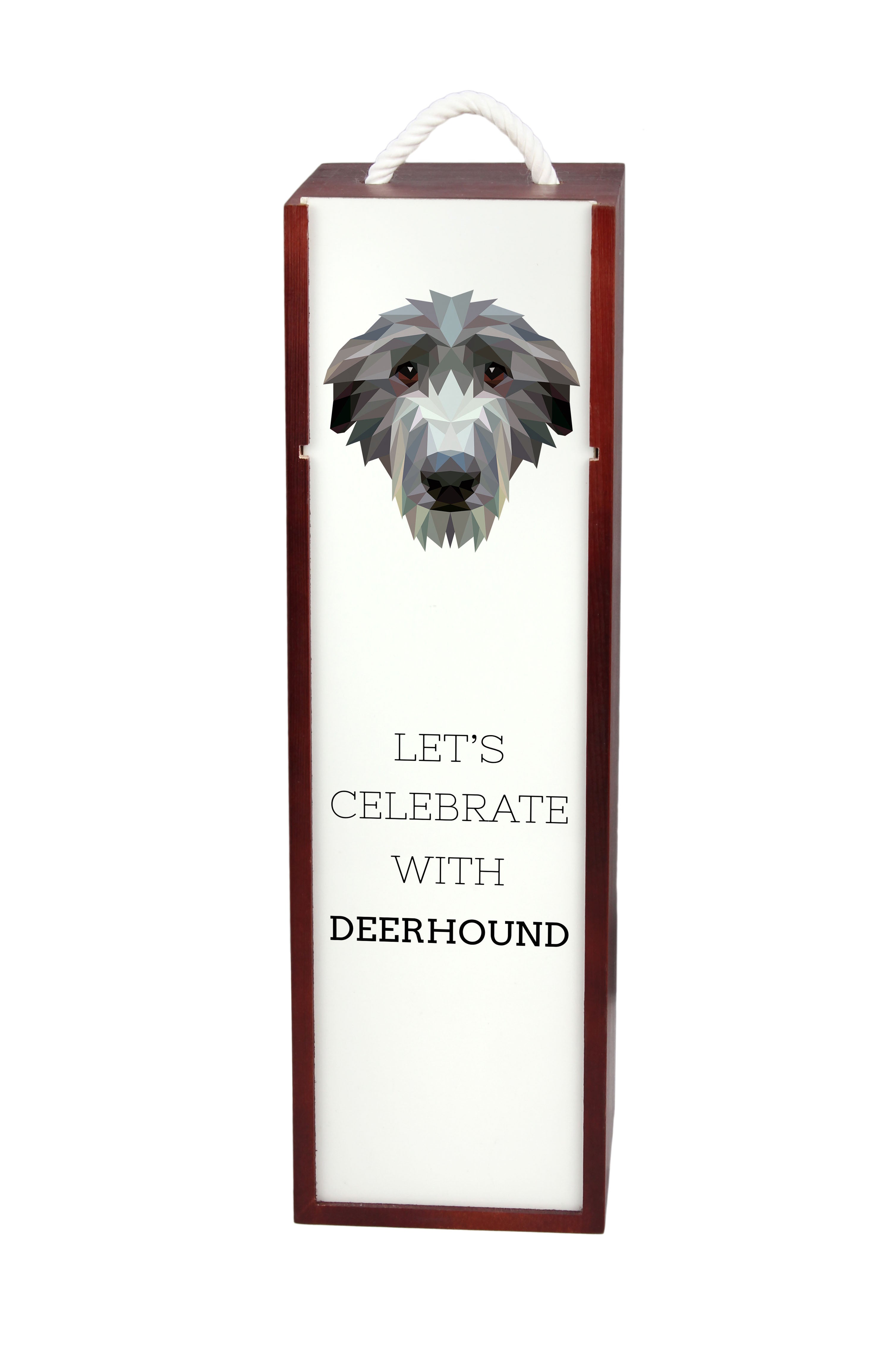 Deerhound, Scottish Deerhound - geometric box with a picture and inscription for wine by Art-Dog