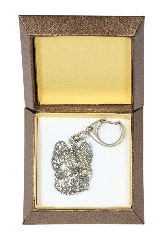Briard, Berger de Brie - Silver-plated key ring with a dog in a gift box, handbag decoration, backpack pendant by Art-Dog brand
