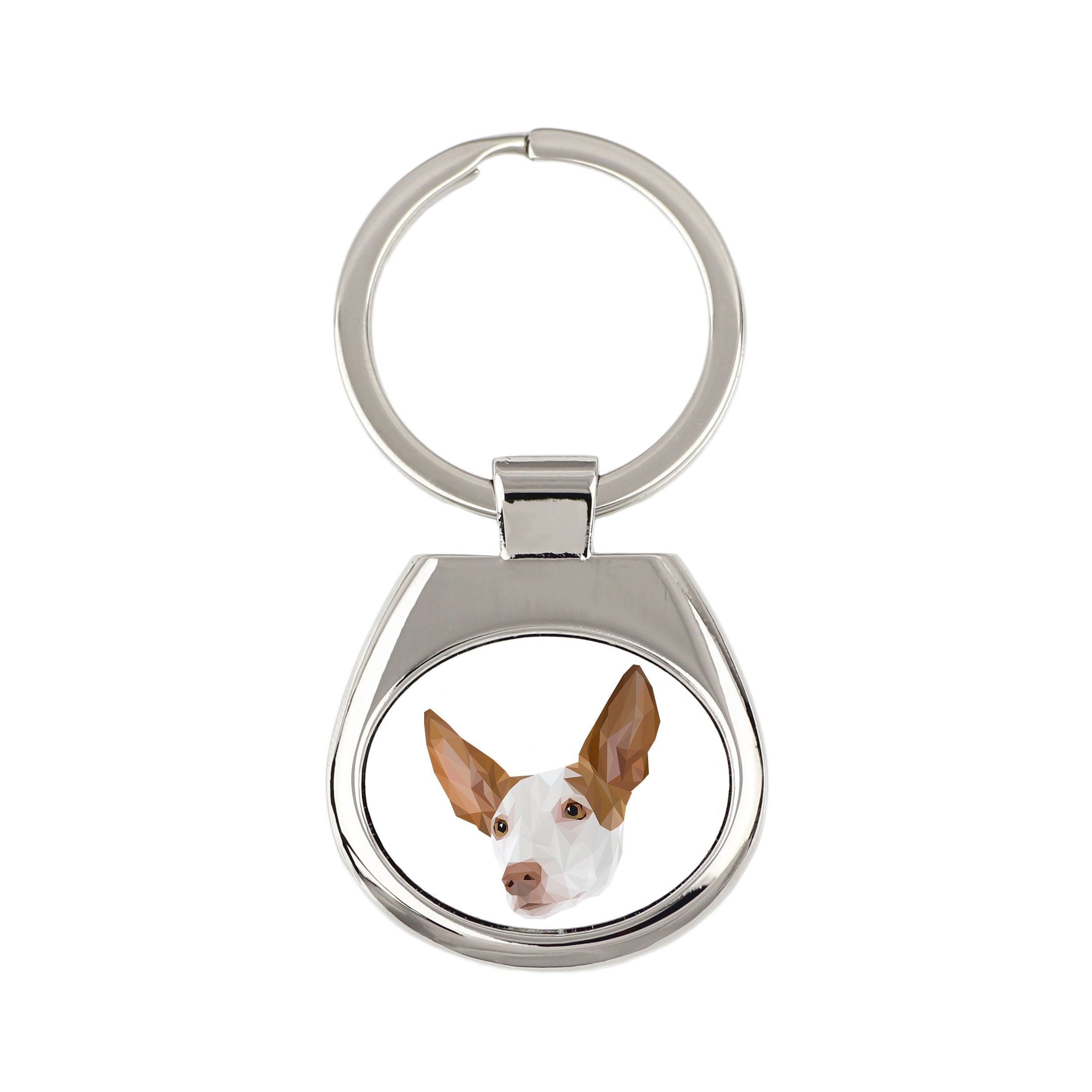 Ibizan Hound, Ibizan Podenco, Ibizan Warren Hound - geometric keychain with a photo and the inscription Art-Dog