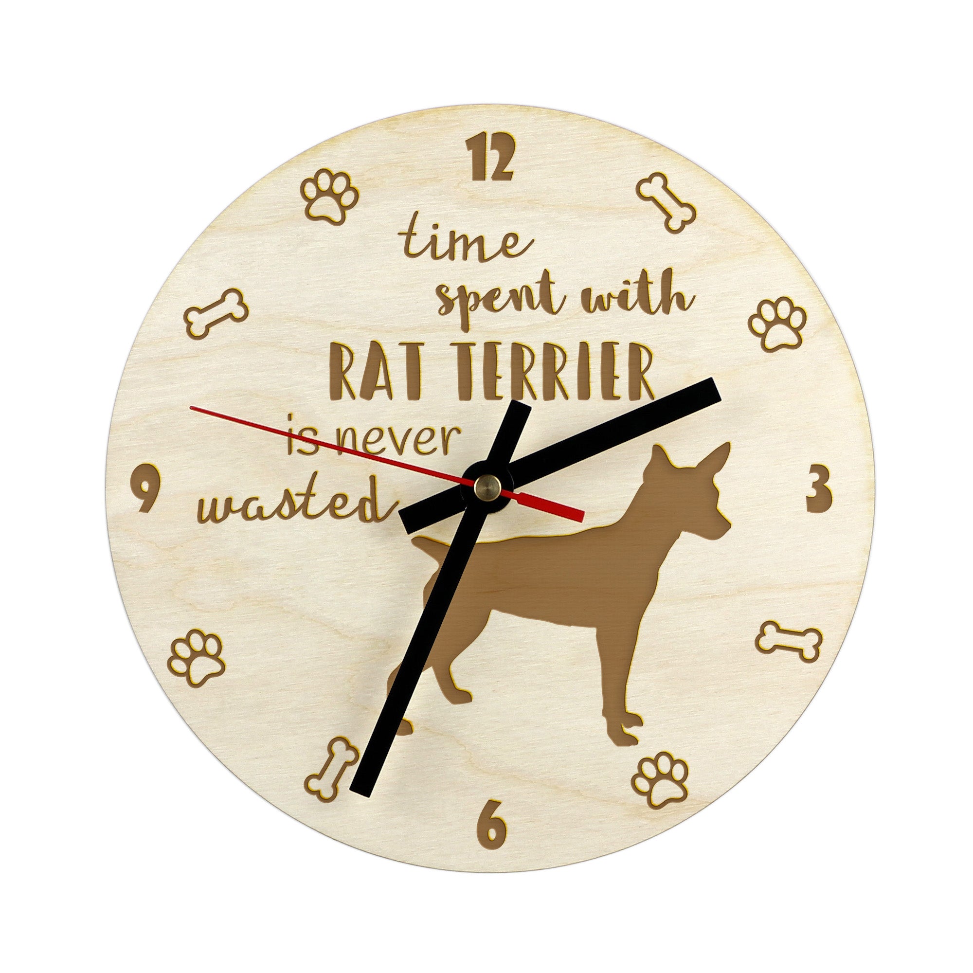 Rat Terrier, Ratting Terrier, Decker Giant - clock with a dog, wooden clock, wall clock for dog lovers, clock for desk and shelf, Art-Dog