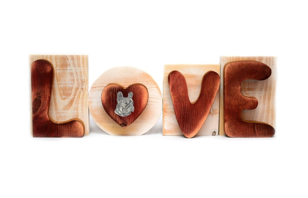 French Bulldog, Frenchie I - wooden LOVE sign, interior decoration with a dog, charming ornament for the shelf by Art-Dog brand