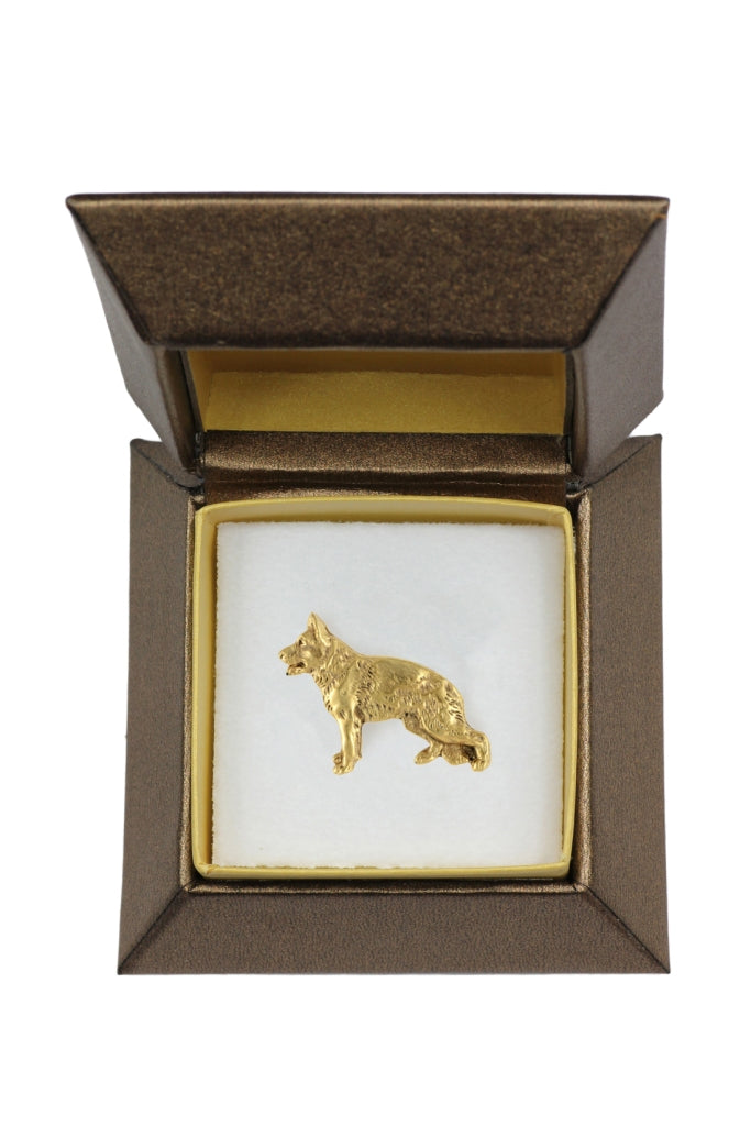 German Shepherd Dog, Alsatian Wolf Dog II - Dog brooch in decorative box, elegant gold-plated pin, Art-Dog brand jacket pin