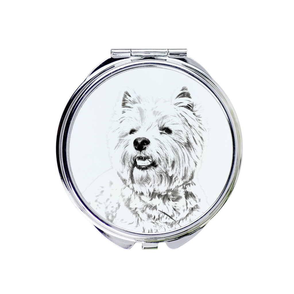 West Highland White Terrier, Westie, Westy - Pocket mirror with a dog, personalized mirror for a purse, compact mirror with Art-Dog brand print.