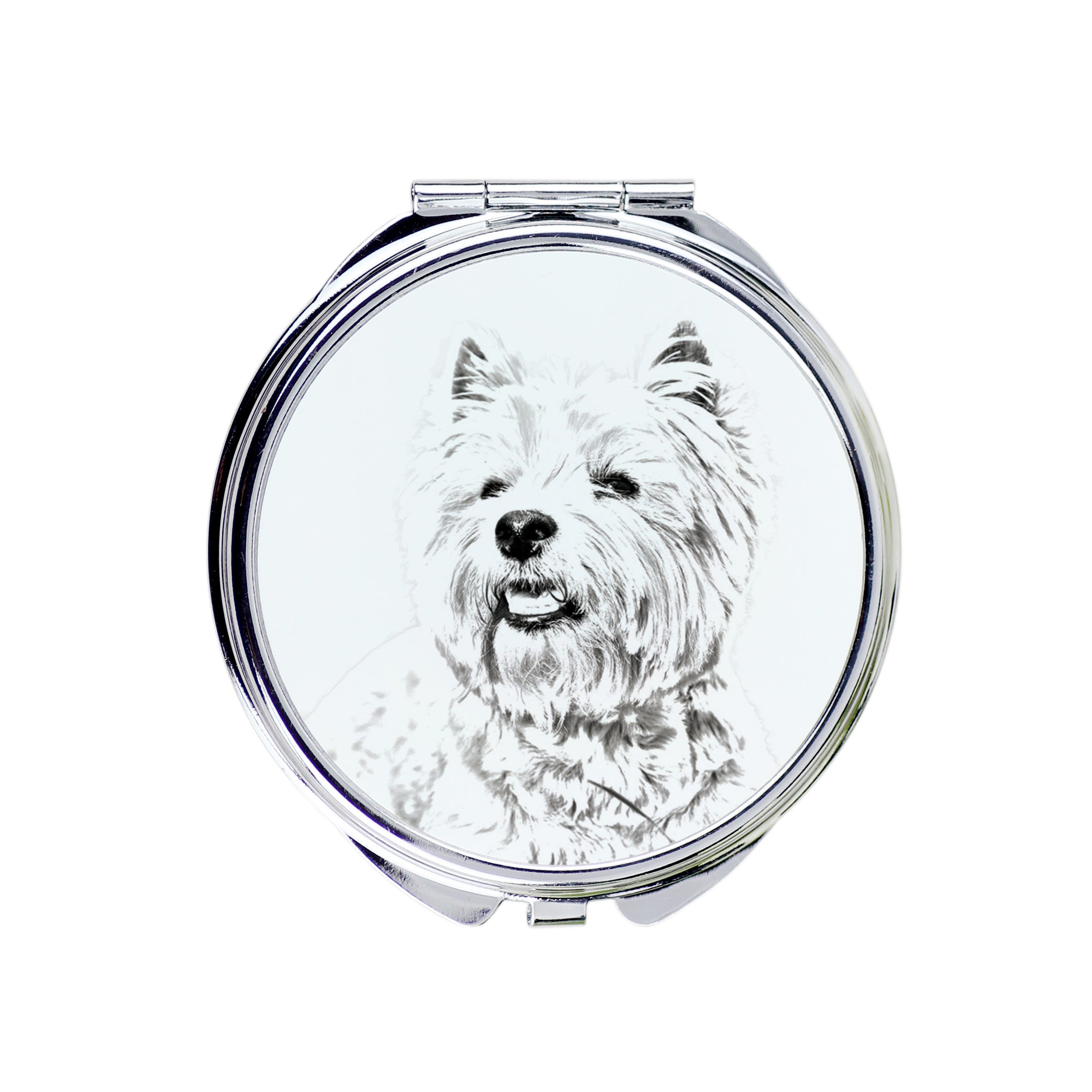 West Highland White Terrier, Westie, Westy - Pocket mirror with a dog, personalized mirror for a purse, compact mirror with Art-Dog brand print.