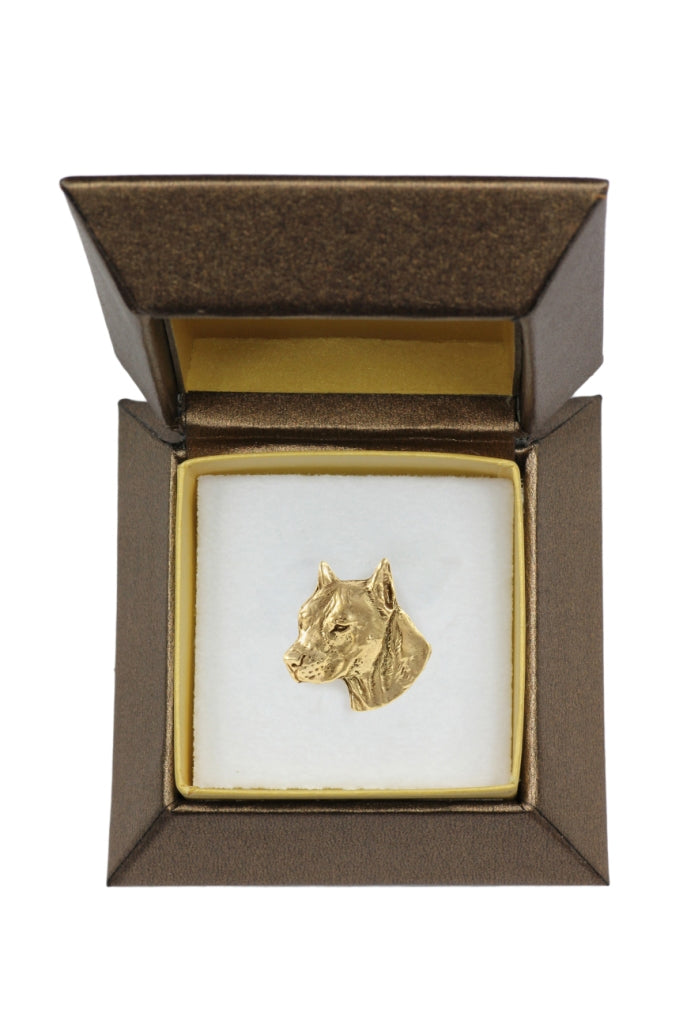 American Staffordshire Terrier, Amstaff I - Dog brooch in decorative box, elegant gold-plated pin, Art-Dog brand jacket pin