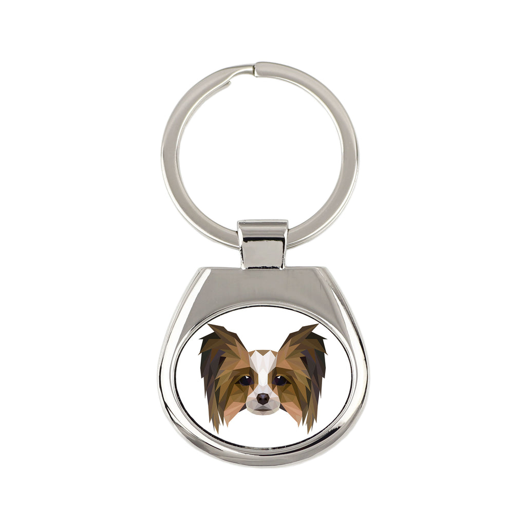 Papillon, Continental Toy Spaniel, Butterfly dog - geometric keychain with a photo and the inscription Art-Dog