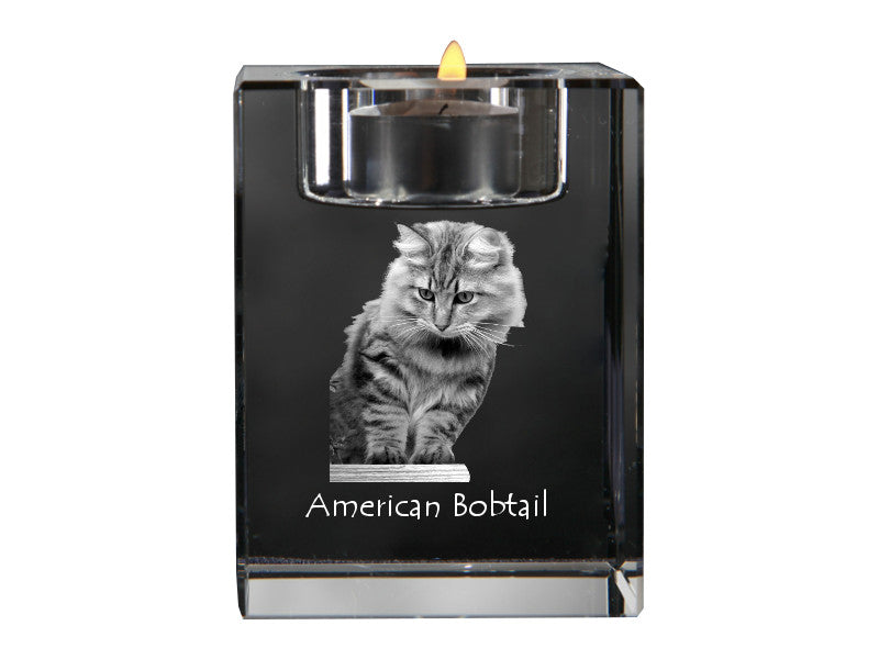 American Bobtail - Candle holder with cat photo, crystal tealight holder, personalised gift by Art-Dog brand
