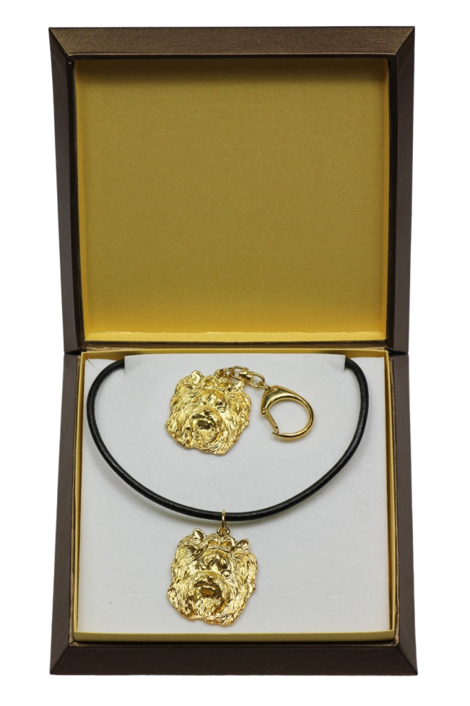 Yorkshire Terrier, Yorkie I - keychain and necklace with a dog in a box, high-quality gold-plated product, Art-Dog brand