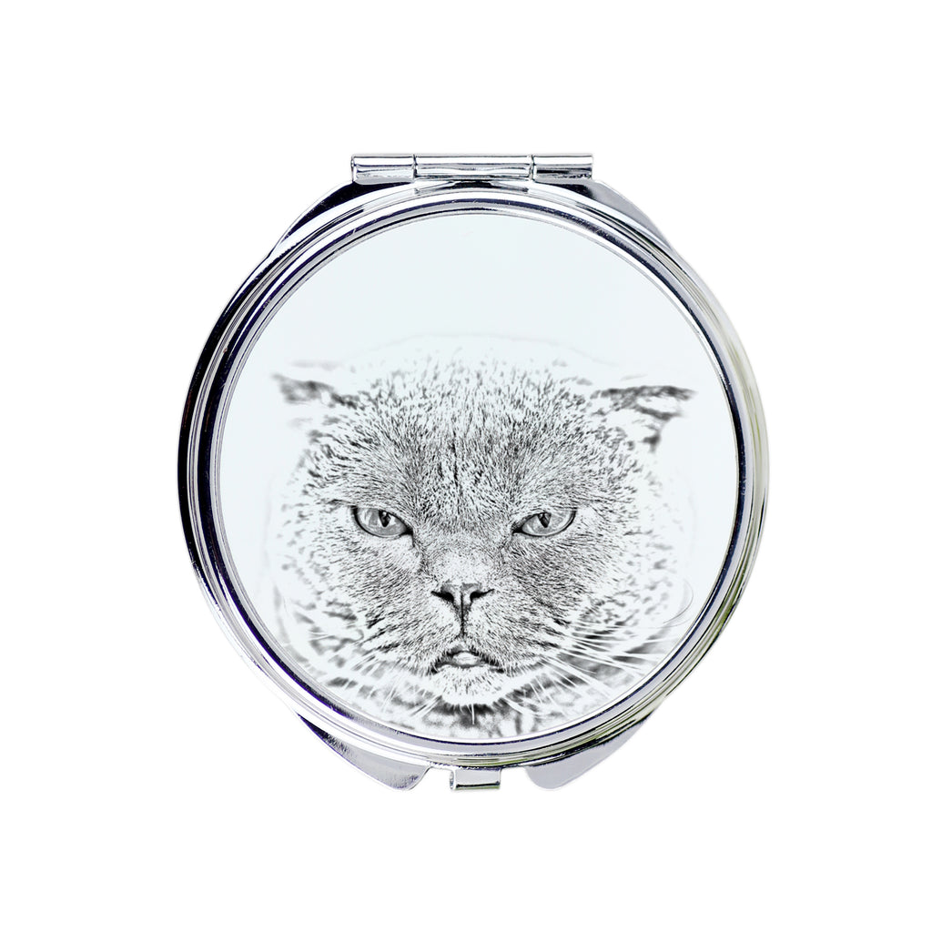 Scottish Fold - pocket mirror with a cat, personalized mirror for a purse, compact mirror with Art-Dog brand print
