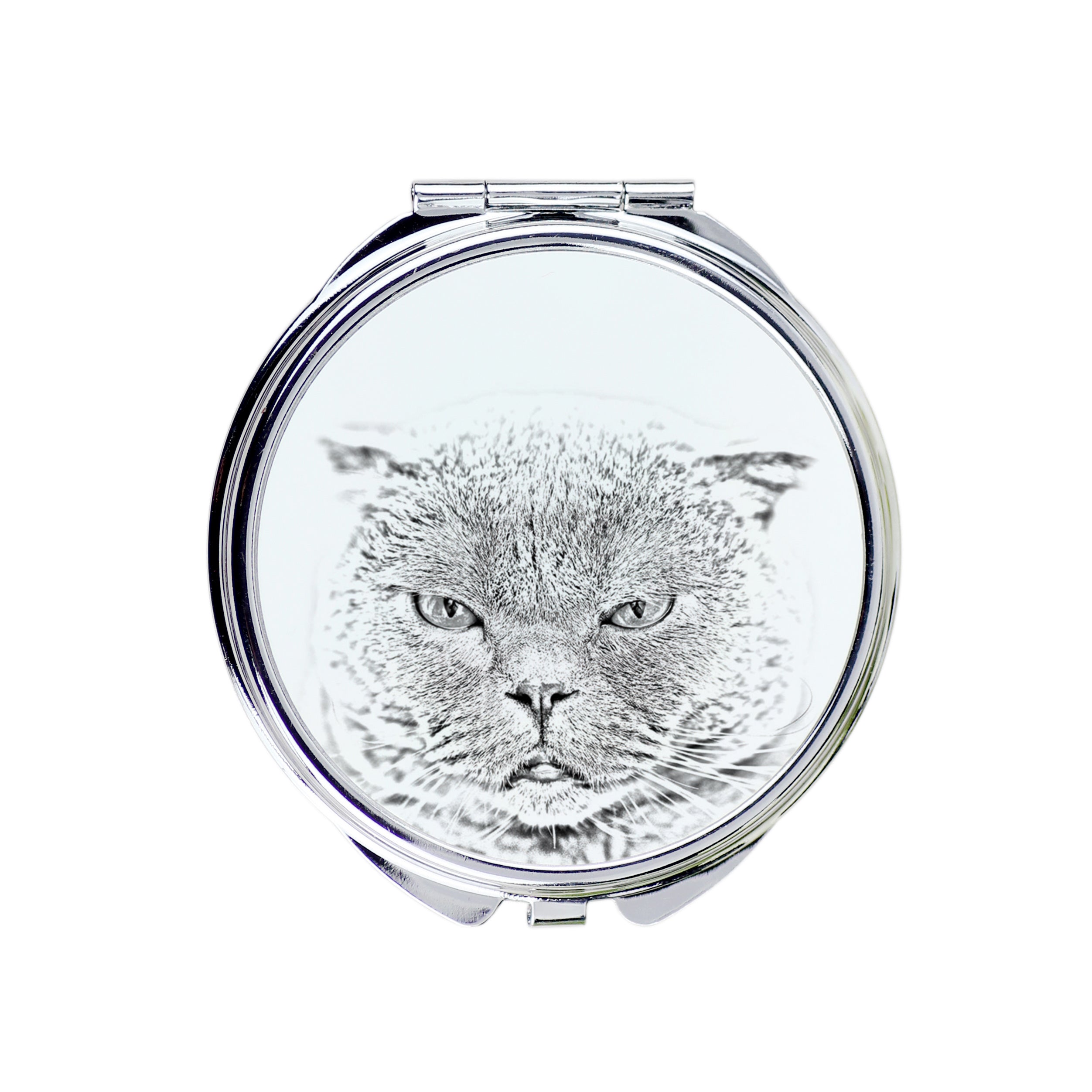 Scottish Fold - pocket mirror with a cat, personalized mirror for a purse, compact mirror with Art-Dog brand print