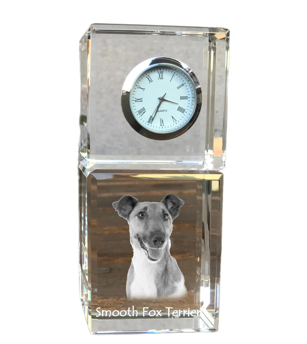 Fox Terrier Smooth - crystal clock with a photo, a photo of a dog in crystal, personalized desk clock by Art-Dog brand