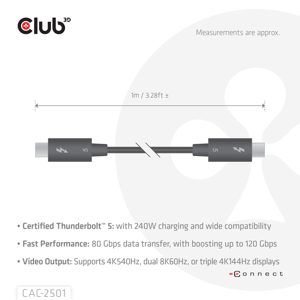 CLUB3D CAC-2501 Câble Thunderbolt 1 m 120 Gbit/s Noir