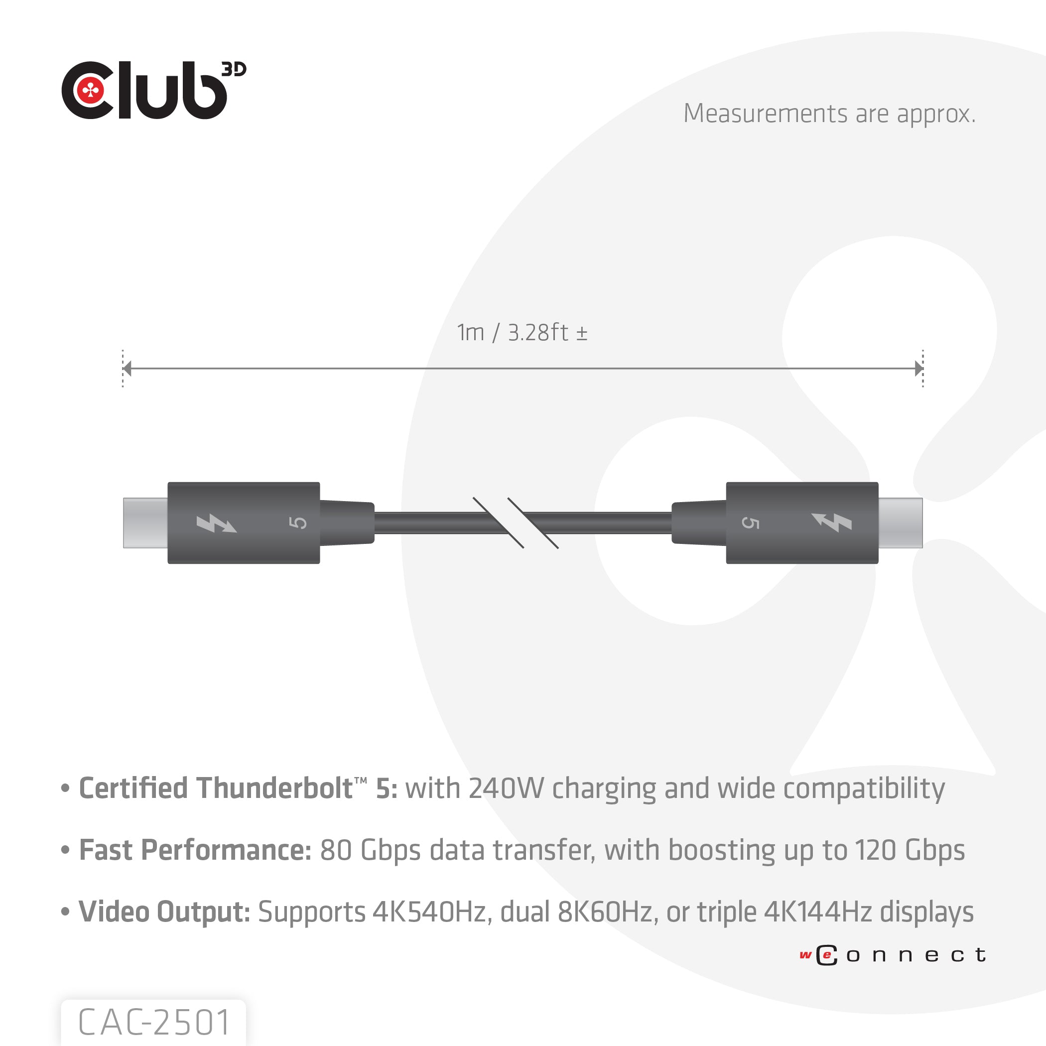 CLUB3D CAC-2501 Câble Thunderbolt 1 m 120 Gbit/s Noir