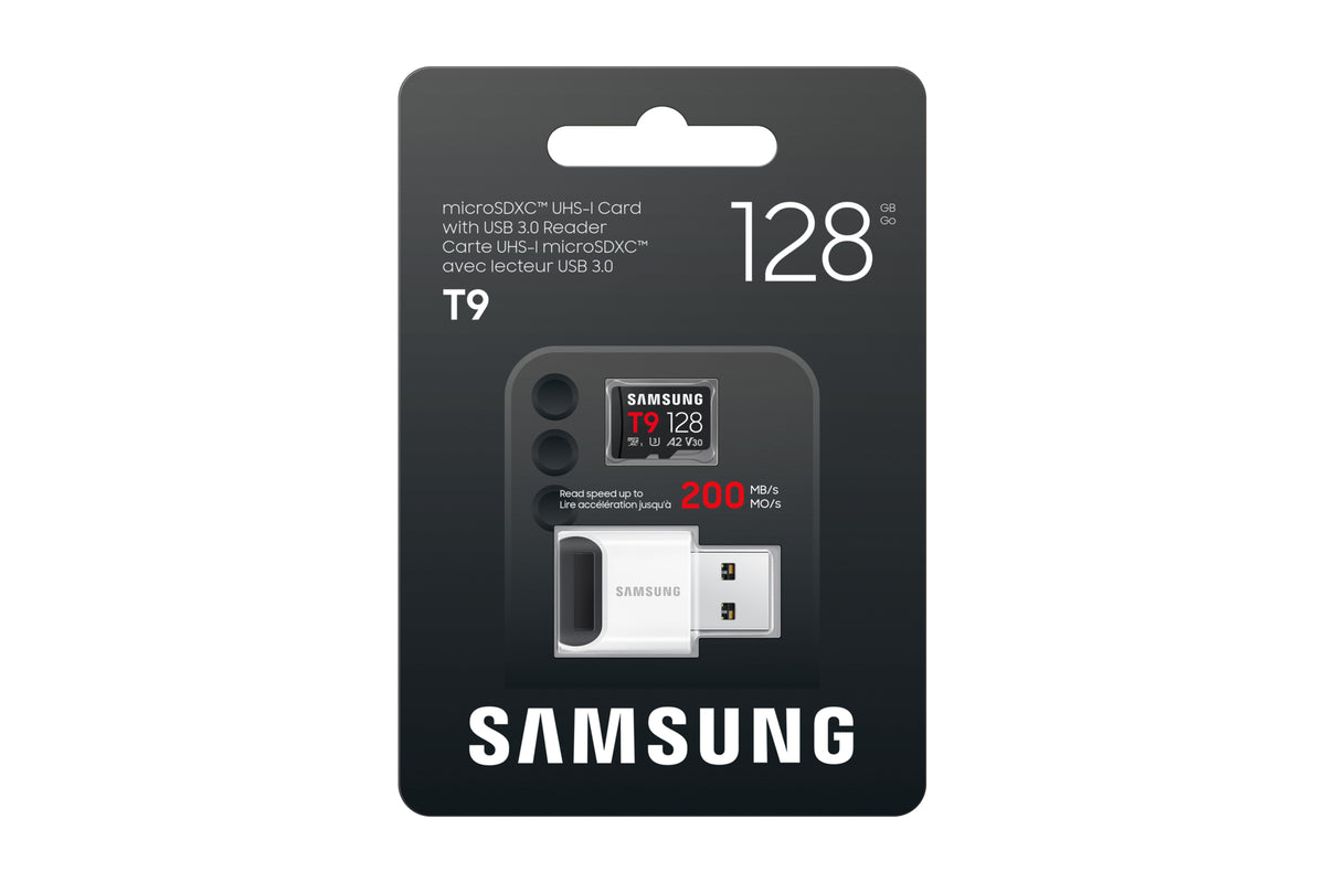 Samsung Carte microSDXC UHS-I 128 Go avec Lecteur USB, T9, U3, V30, A2