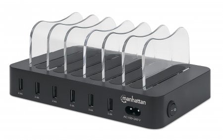 Manhattan Station de Charge USB-A 6 Ports, Smart IC 2.4A, Indicateurs LED, Noir