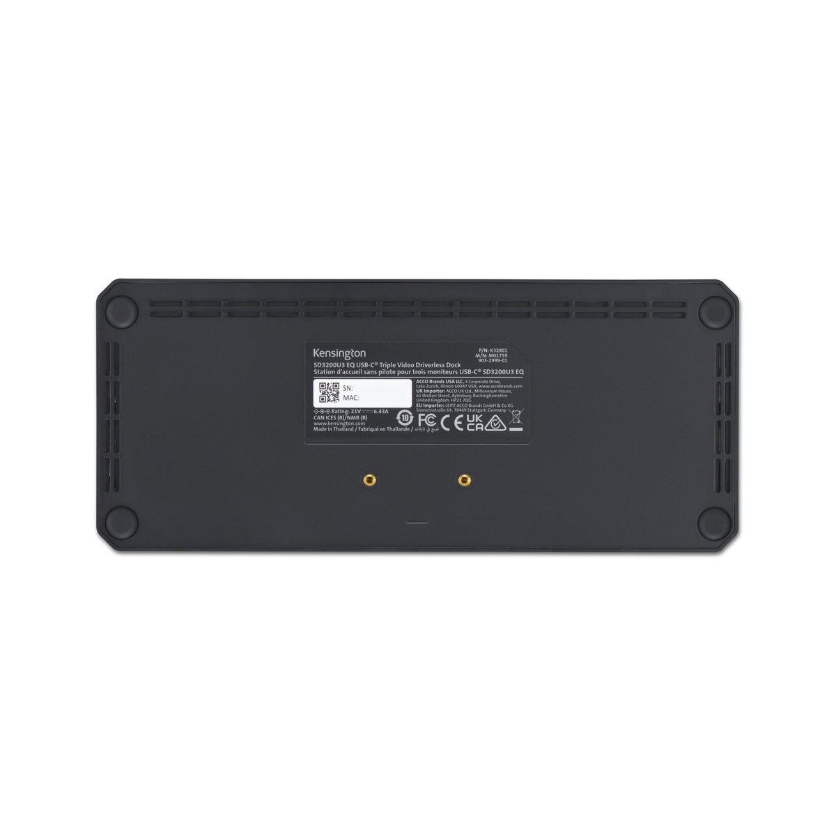 Kensington SD4843P EQ Station d’accueil sans pilote USB-C 10 Gbits/s avec triple sortie vidéo