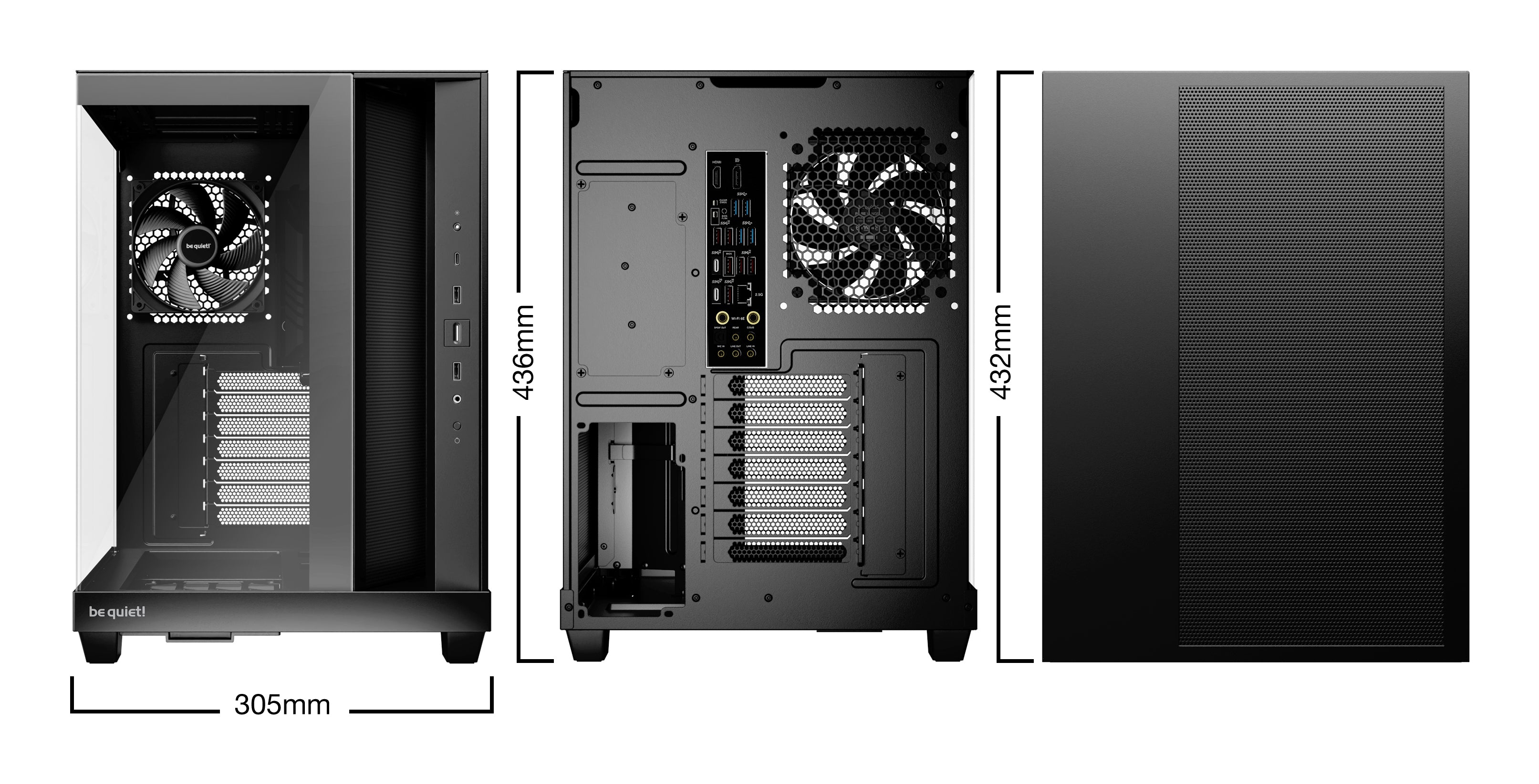 be quiet! Light Base 500 Noir | Boîtier PC vitré, Mini ITX / Micro ATX / ATX, 4 ventilateurs Pure Wings 3 120 mm