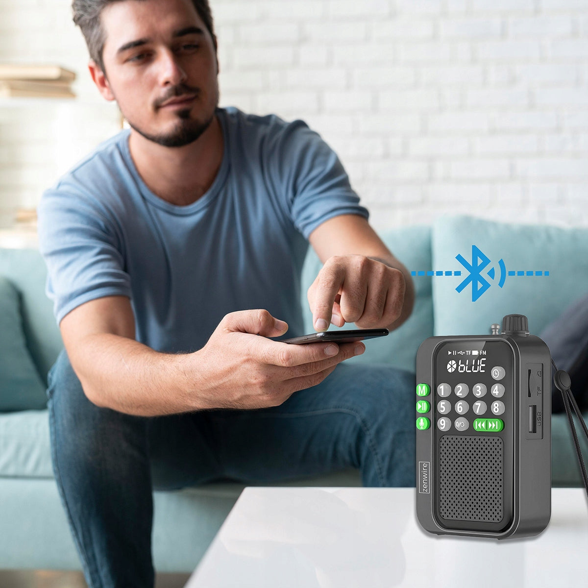 Mini radio FM de poche Bluetooth portable pour le chantier ou la cuisine, fonctionnant sur piles - Zenwire Y1