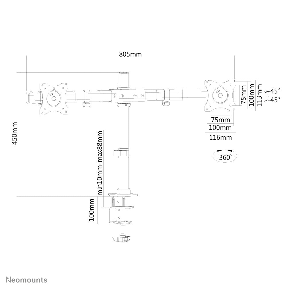 Neomounts FPMA-DCB100DBLACK Support d'écran à fixer 10-27"