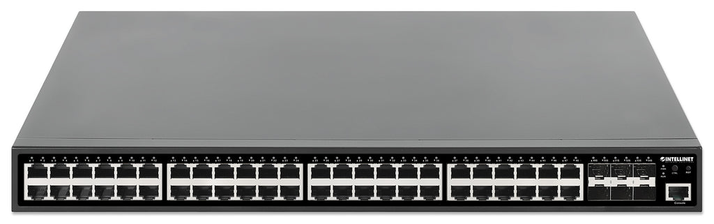 Intellinet Commutateur réseau (switch) PoE+ Gigabit 48 ports administrable L2+ avec 6 liaisons montantes SFP+ 10G, IEEE 802.3at/af, budget PoE 450 W, rack 19", garantie de 3 ans