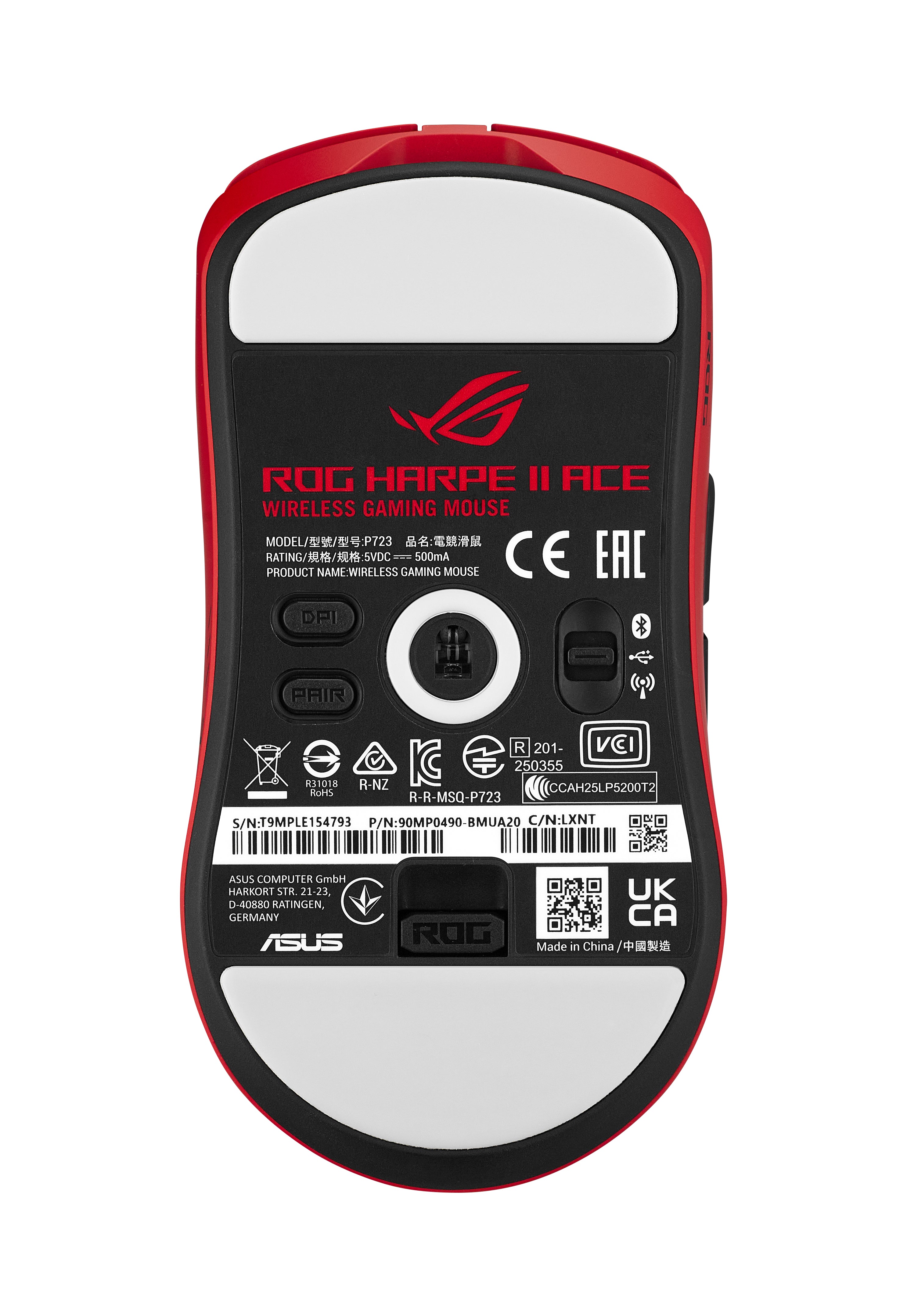 ASUS ROG Harpe II Ace RED souris Gaming Droitier RF Wireless + Bluetooth + USB Type-A Optique 42000 DPI