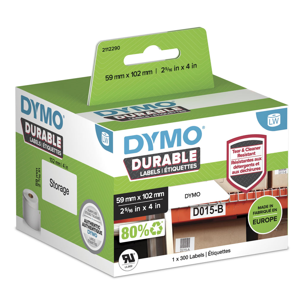 DYMO LW Étiquettes Industrielles Résistantes, Plastique Blanc, 59 x 102 mm, Rouleau de 200
