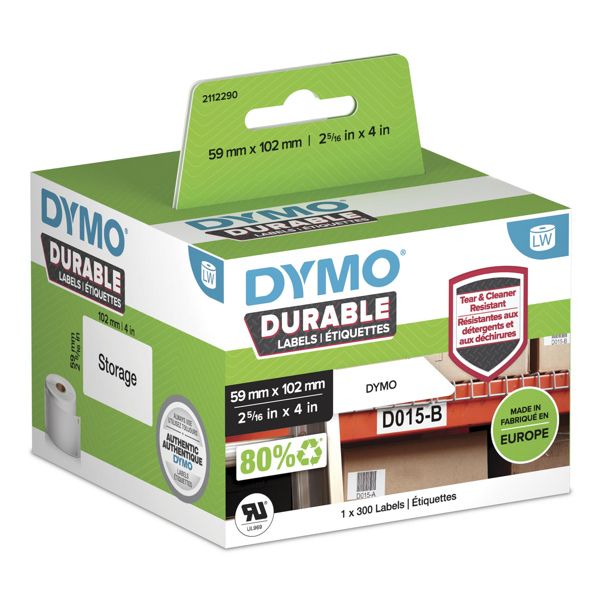 DYMO LW Étiquettes Industrielles Résistantes, Plastique Blanc, 59 x 102 mm, Rouleau de 200