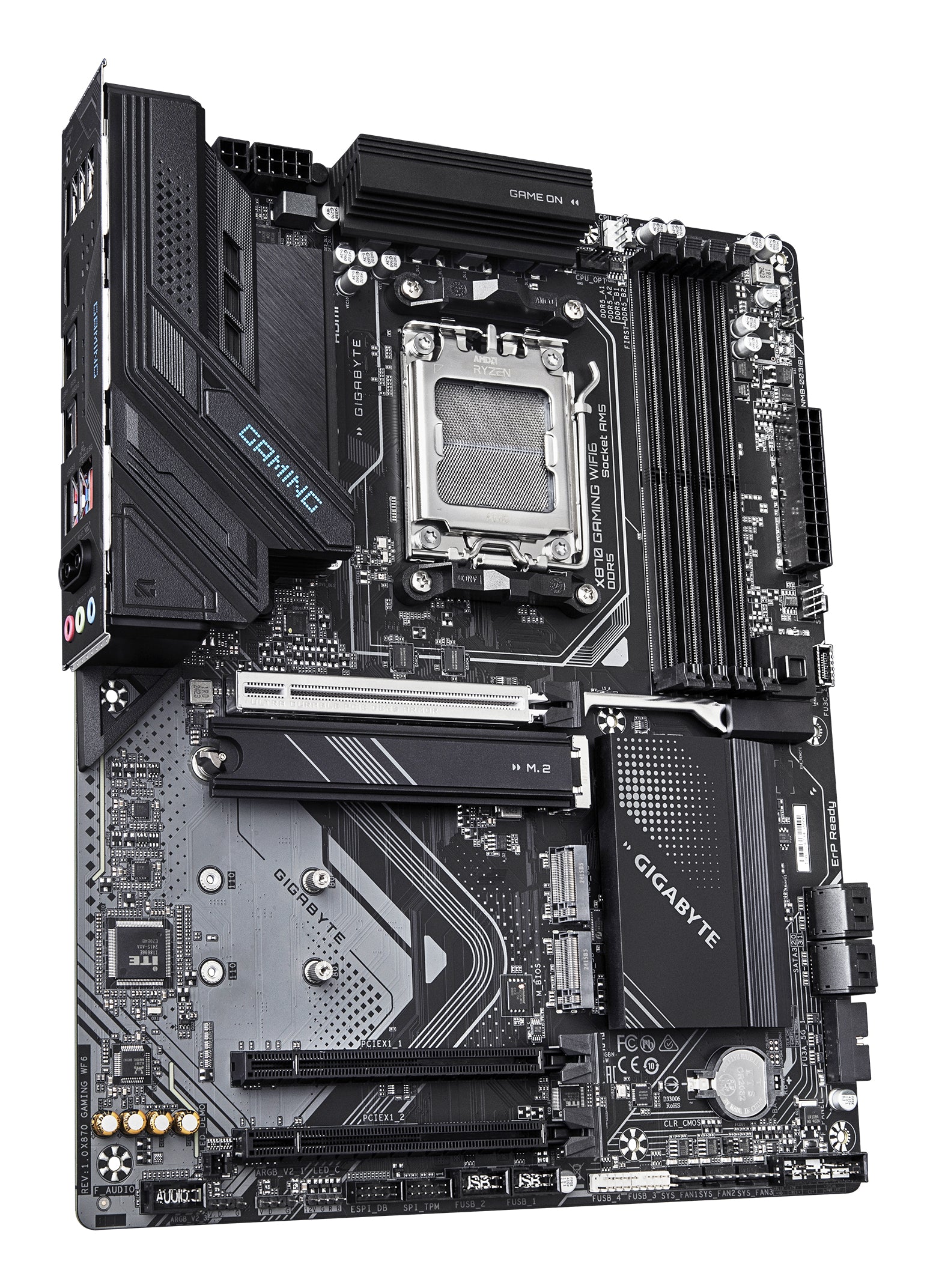 GIGABYTE X870 GAMING WIFI6 Carte Mère - Prend en charge les processeurs AMD Ryzen 9000, 8+2+2 phases VRM, jusqu'à 8000MHz DDR5 (OC), 1xPCIe 5.0 + 2xPCIe 4.0, Wi-Fi 6, LAN 2,5GbE, USB 4