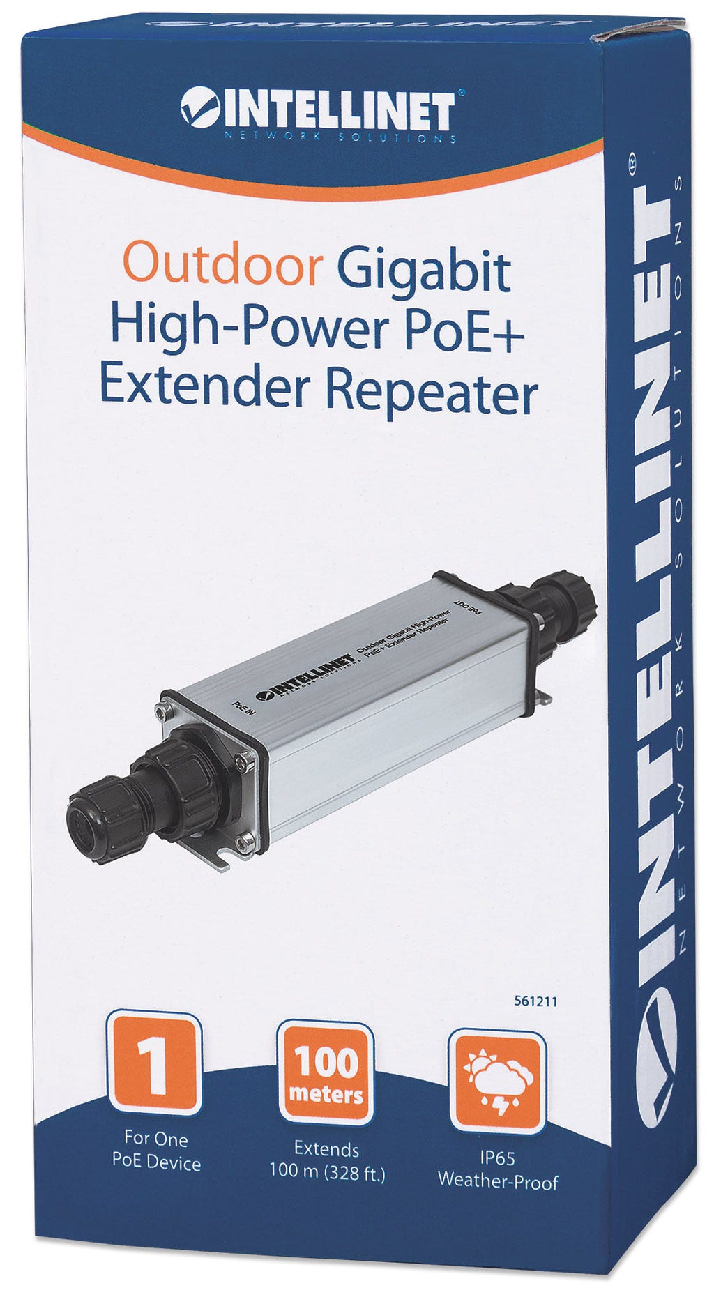 Intellinet Répéteur-extenseur PoE+ Gigabit Extérieur IP65, IEEE 802.3at/af, Portée 100m