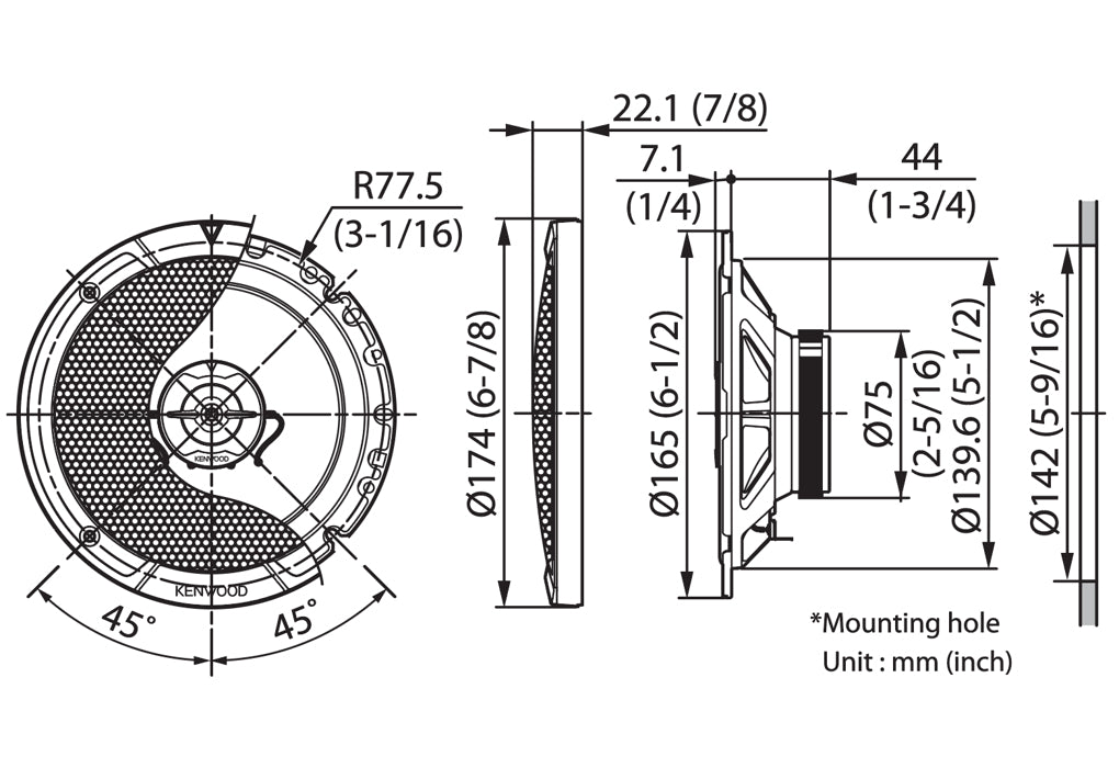 Kenwood KFC-S1767 enceinte de voiture Rond 2-voies 300 W 1 pièce(s)