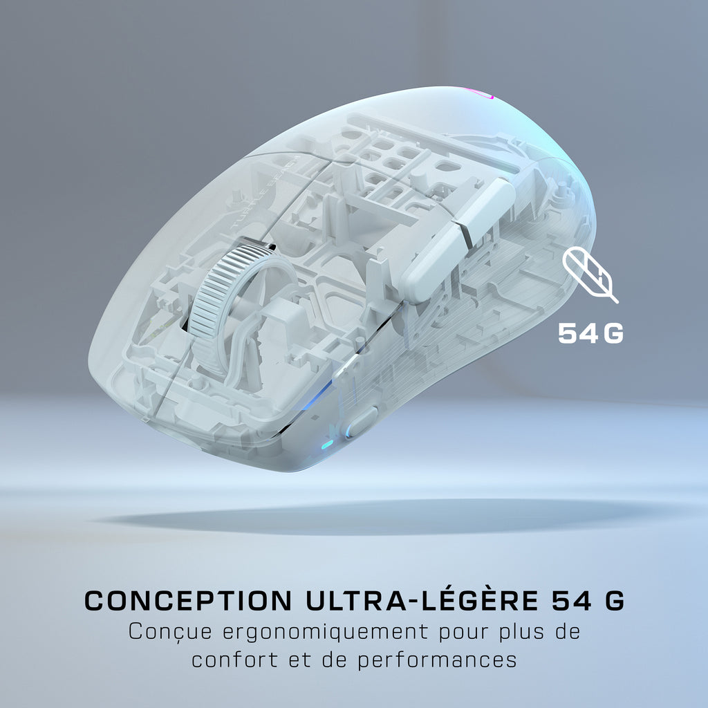 Turtle Beach Pure Air - Souris de gaming RGB ergonomique sans fil ultra-légère, capteur optique 26 000 PPP, batterie 125