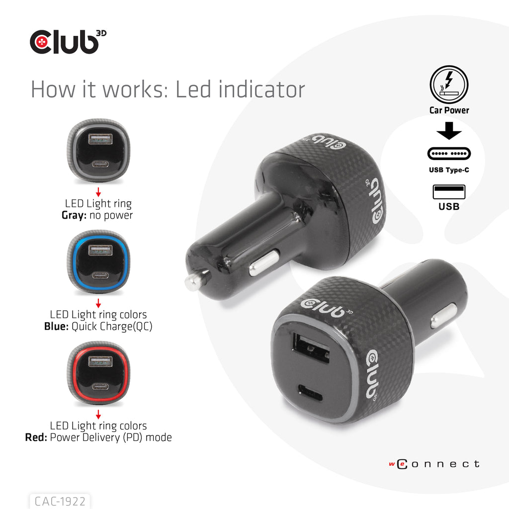 CLUB3D CAC-1922 Chargeur Allume-cigare pour Ordinateur Portable, Noir