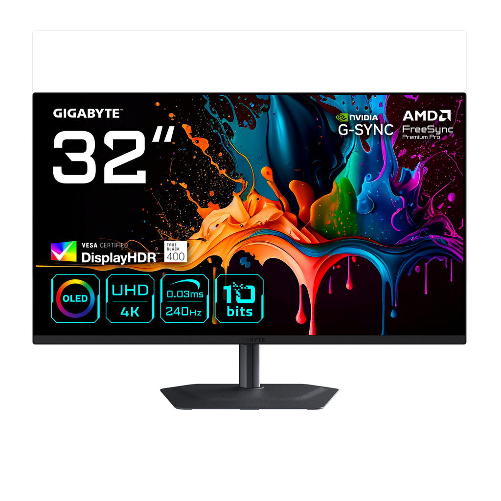 GIGABYTE MO32U2 Moniteur Gaming OLED 32” 4K UHD - 3840 x 2160, 240Hz, 0.03ms, 250 cd/m², G-Sync Compatible, FreeSync Pre