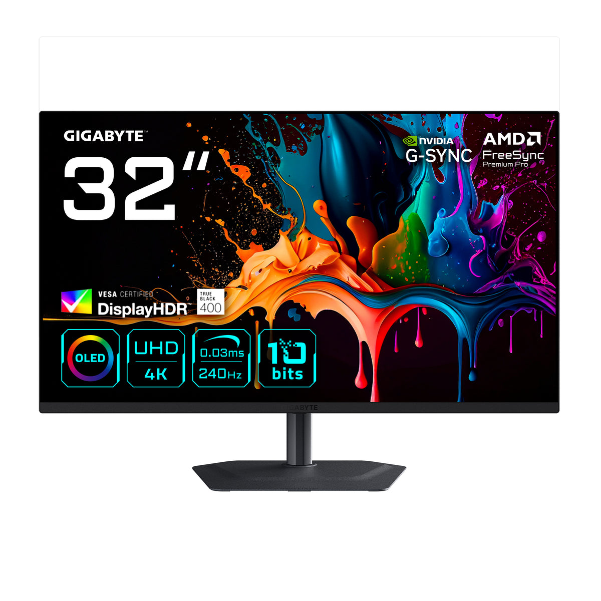 GIGABYTE MO32U2 Moniteur Gaming OLED 32” 4K UHD - 3840 x 2160, 240Hz, 0.03ms, 250 cd/m², G-Sync Compatible, FreeSync Pre