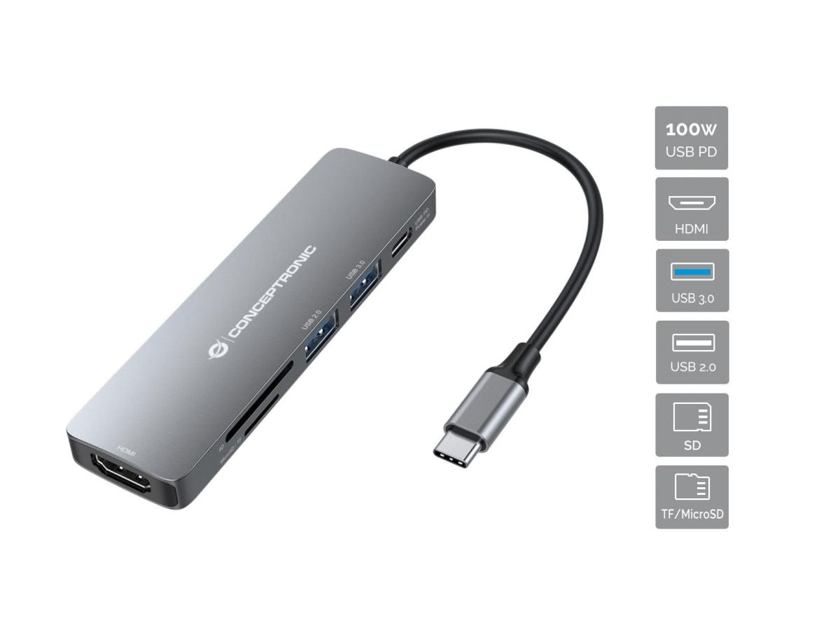 Conceptronic DONN11G station d'accueil Avec fil USB 3.2 Gen 1 (3.1 Gen 1) Type-C Gris