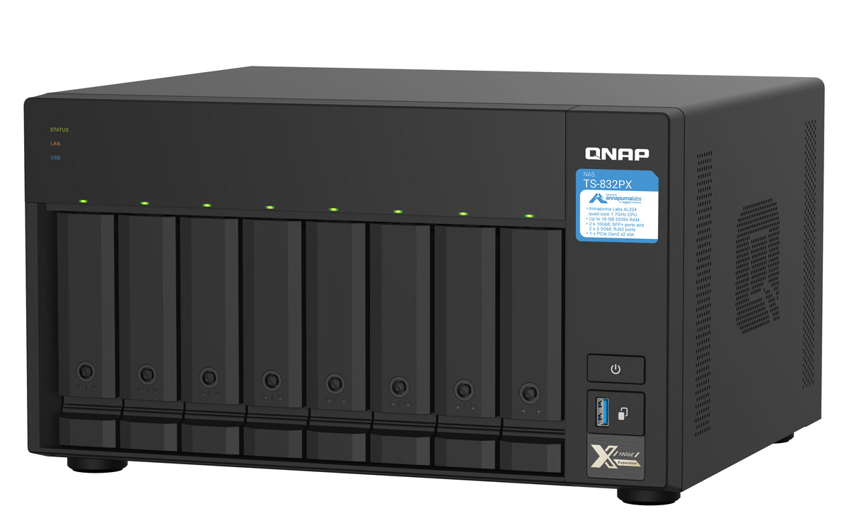 QNAP TS-832PX NAS Tower Annapurna Labs AL324 4 Go DDR4, Aluminium Noir