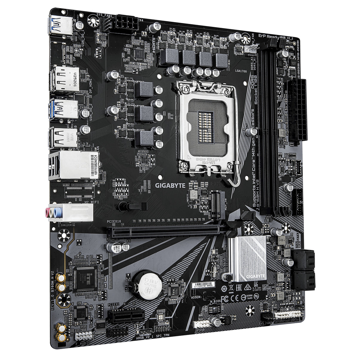 GIGABYTE B760M H V2 Carte Mère - Prend en charge les processeurs Intel Core 14e génération, VRM numérique 5+1+1 phases, 