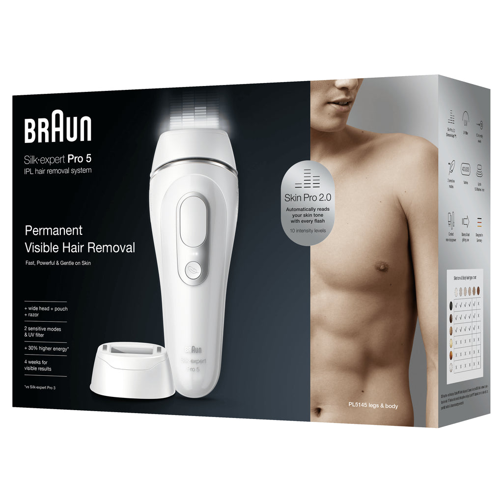 Braun Silk-expert Pro 5 PL5145 Épilateur à Lumière Pulsée, Argent et Blanc