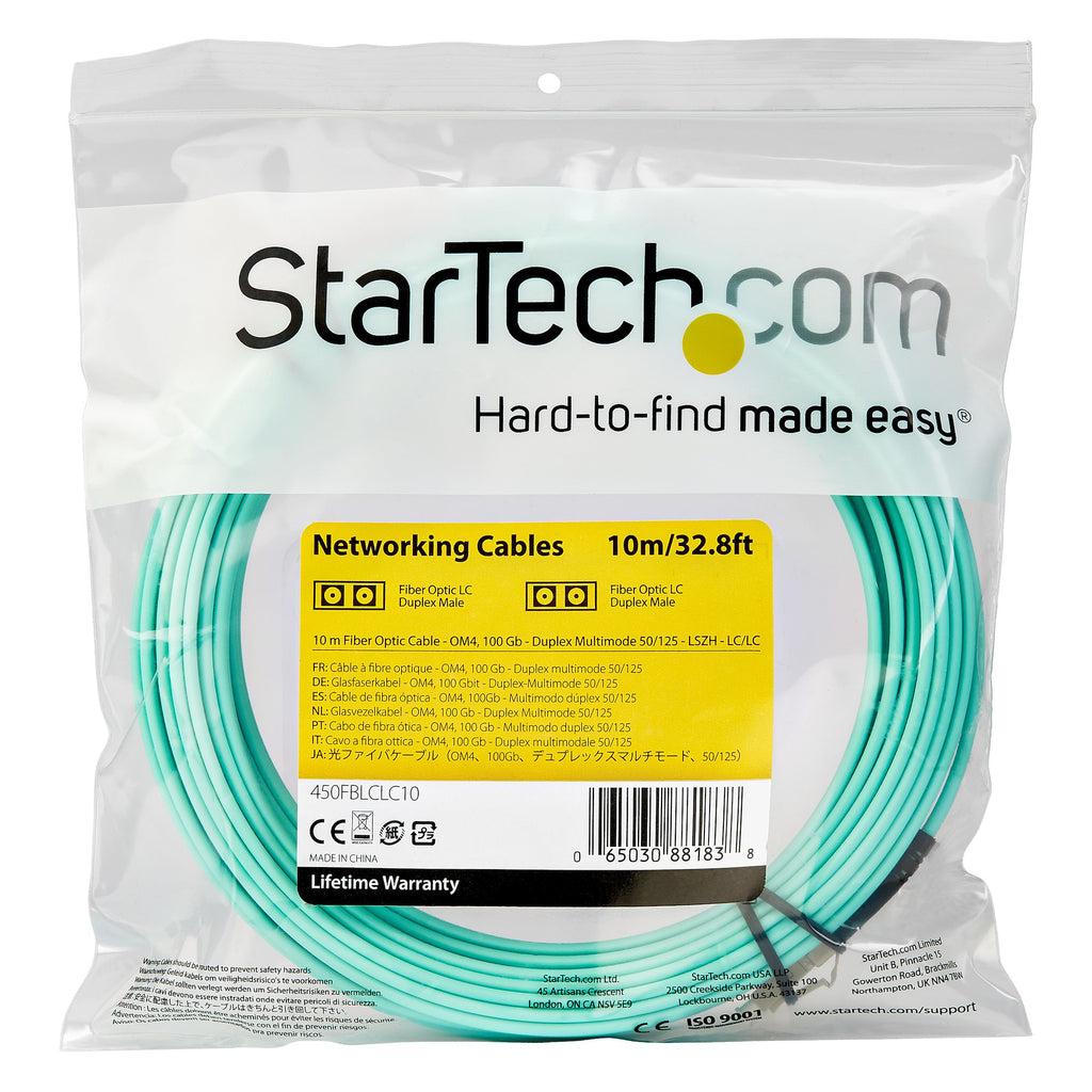 StarTech.com Câble Fibre Optique Multimode de 10m LC/UPC à LC/UPC OM4, Fibre Zipcord 50/125µm LOMMF/VCSEL, Réseaux 100G, Faible Perte d'Insertion, Cordon de Raccordement Fibre LSZH - vue 4