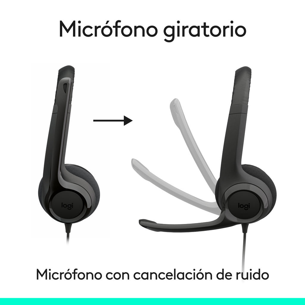 Logitech Auriculares con Cable H390 para PC/Portátil, Auriculares Estéreo con Micrófono con Supresión de Ruido, USB-C, Controles en línea, funciona con Chromebook