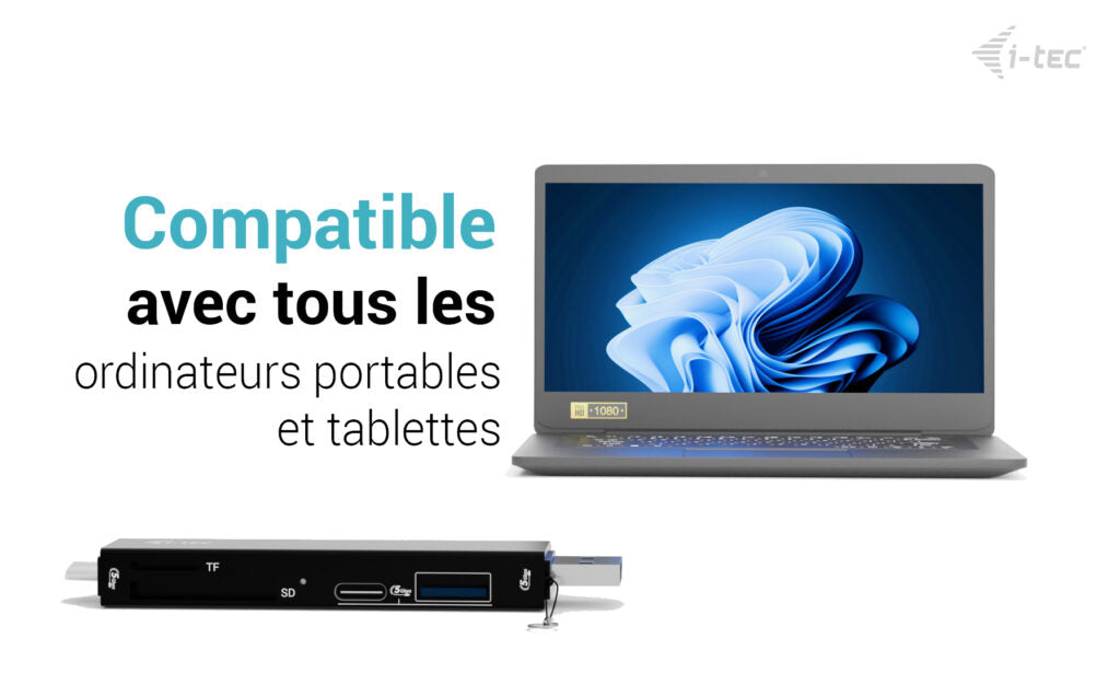 i-tec Dongle Lecteur de Cartes SD et TF avec 2 ports USB (USB-C et USB-A)