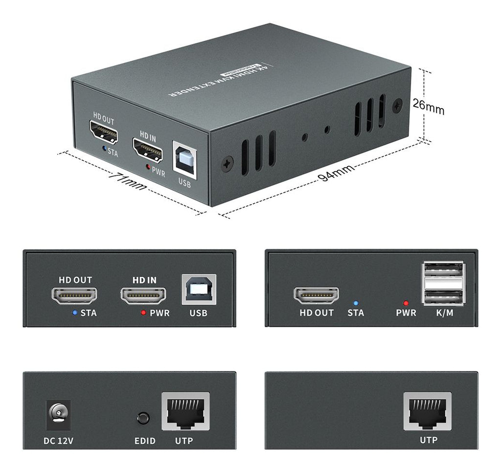 LevelOne HVE-8111 Extension Audio/Vidéo, Émetteur et Récepteur AV, Noir
