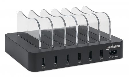 Manhattan Station de Charge USB-A 6 Ports, Smart IC 2.4A, Indicateurs LED, Noir