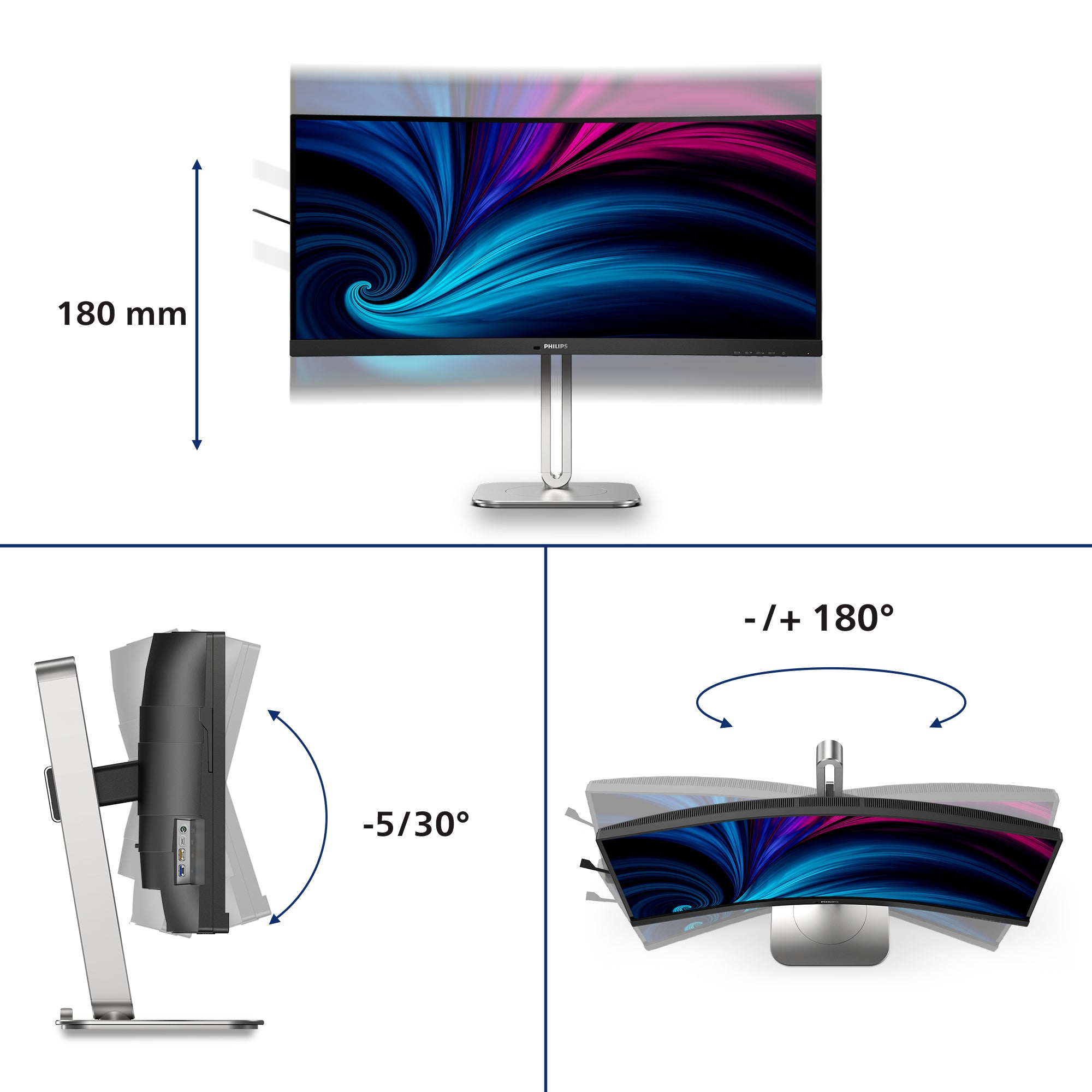Philips 5000 series 34B2U5600C/00 écran plat de PC 86,4 cm (34") 3440 x 1440 pixels Dual QHD LCD Gris