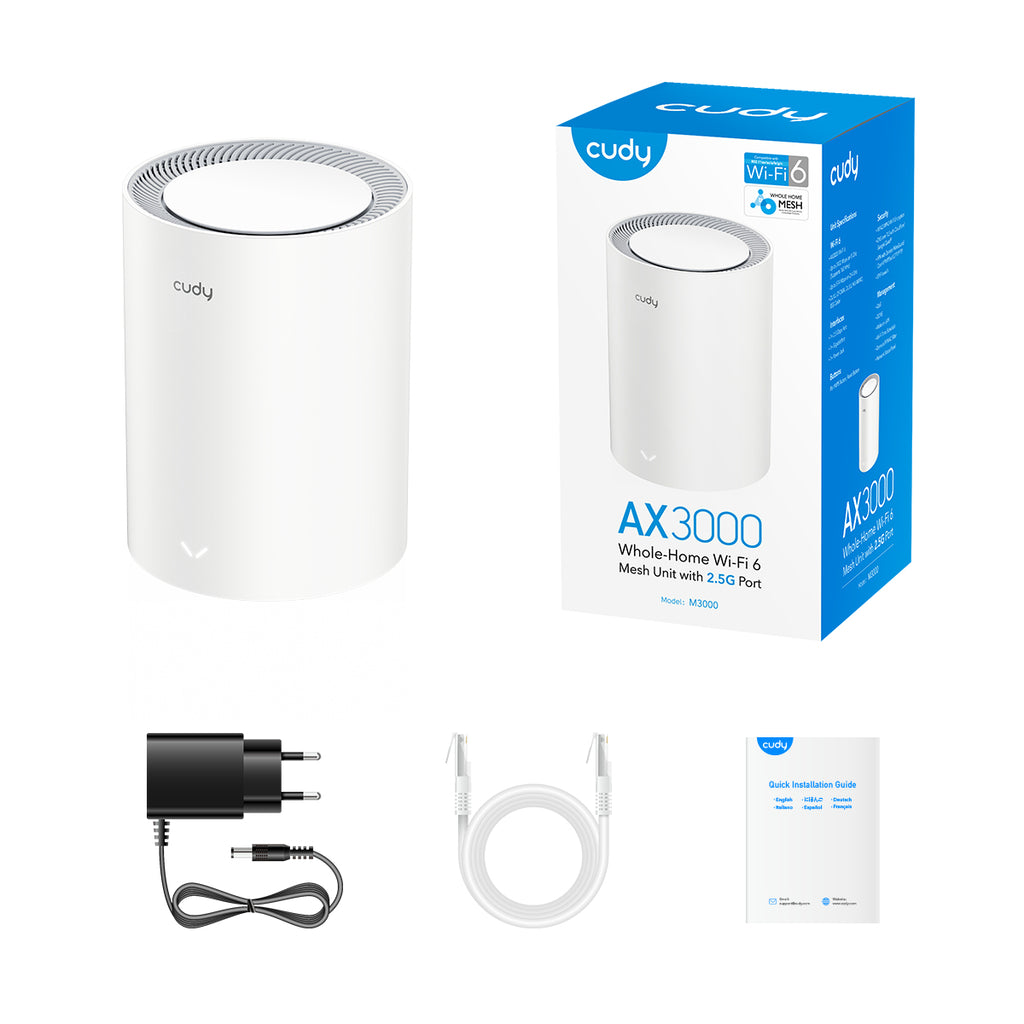 Cudy AX3000 Wi-Fi 6 Mesh 2.5G Solution Bi-bande (2,4 GHz / 5 GHz) Wi-Fi 6 (802.11ax) Blanc Interne