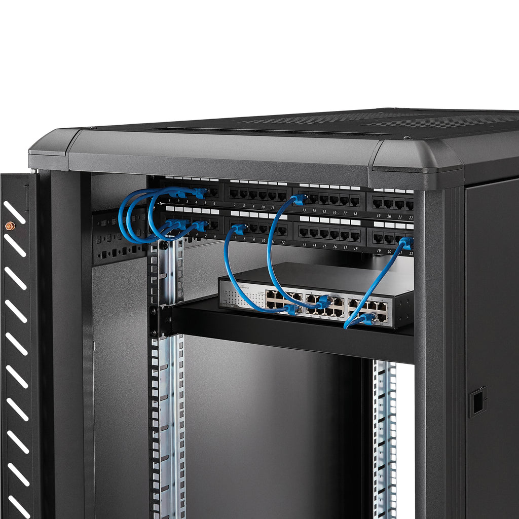 StarTech.com Étagère Réglable pour Montage en Rack Serveur 1U - 150 kg - Profondeur de Montage Réglable de 49,5 à 97,4cm Plateau Universel pour rack d'équipement AV/réseau 19" - Profondeur 69,8 cm