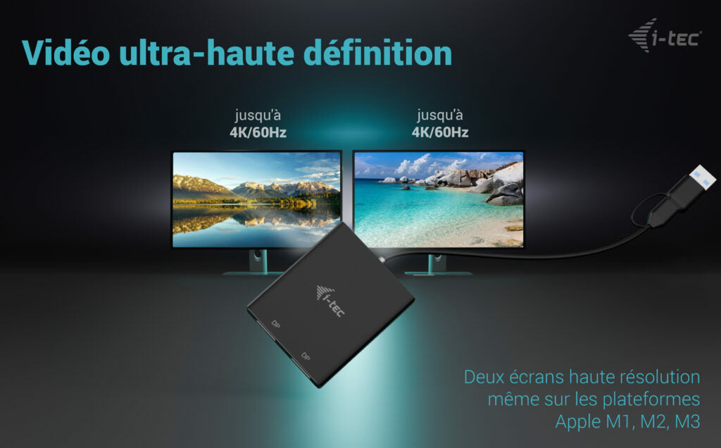 i-tec Adaptateur Vidéo Dual DisplayPort USB-A/USB-C 4K 60Hz