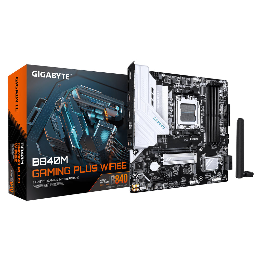 GIGABYTE B840M GAMING PLUS WIFI6E Carte Mère – Processeurs AMD Ryzen 9000, VRM 8+2+2 phases, jusqu’à 8200 MHz DDR5 (O.C.